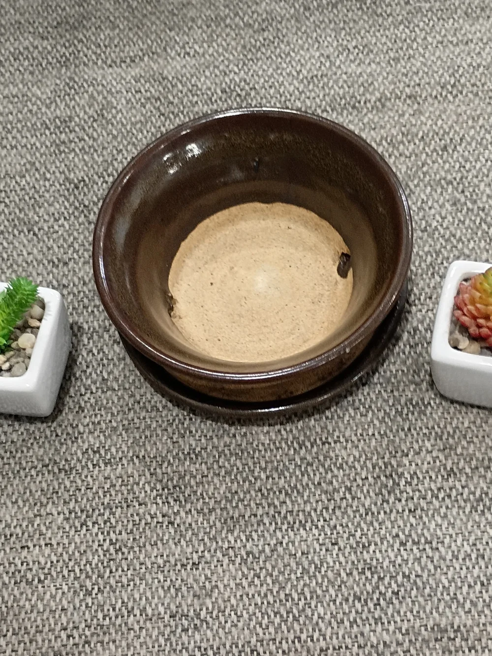 Handmade Brown Ceramic Bowl with Saucer - Brown